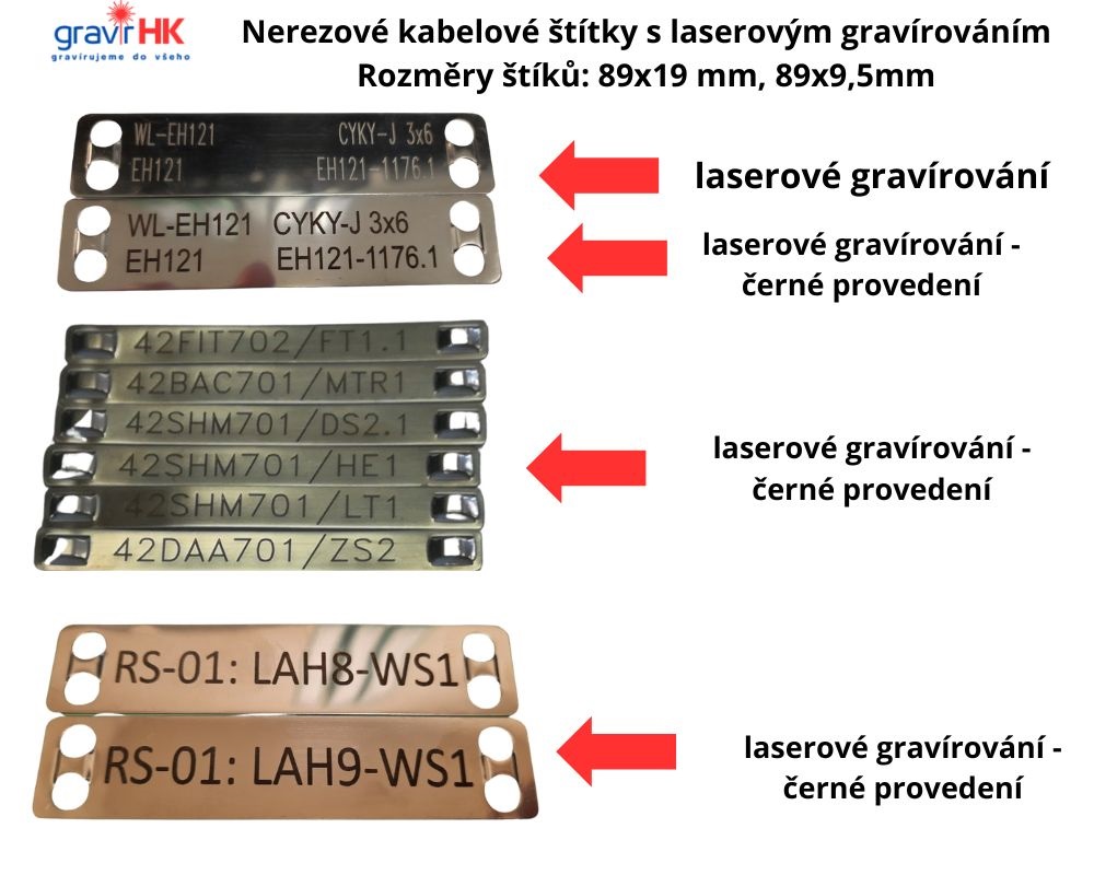 Nerezové kabelové štítky s gravírováním. Gravírování do kovu, gravírování do nerezu.